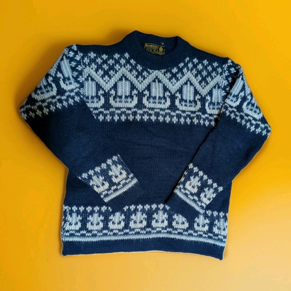 Nordstrikk Sweaters - Vtg Viking Ships Nordstrikk Wool Norwegian Sweater Blue/White Sz 38 S/M (18x23)